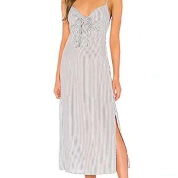 Show Me Your Mumu Striped Midi Dress with Tie-Front Size Medium - Picture 1 of 8